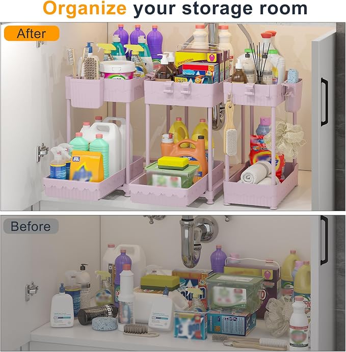 3 Pack Under Sink Organizers, 2-Tier Multi-Use Kitchen and Bathroom Organizers - Image 4