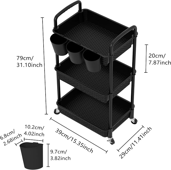 MOYIPIN 3-Tier Plastic Rolling Utility Cart - Image 2