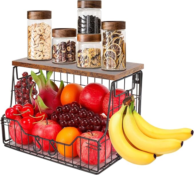 Livabber Fruit Basket for Kitchen, Metal Fruit Vegetable Storage Bin by Livabber