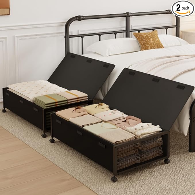 2 Pack Under the Bed Storage Containers, 10 inch Height Under Bed Shoe Storage by Fokyfok