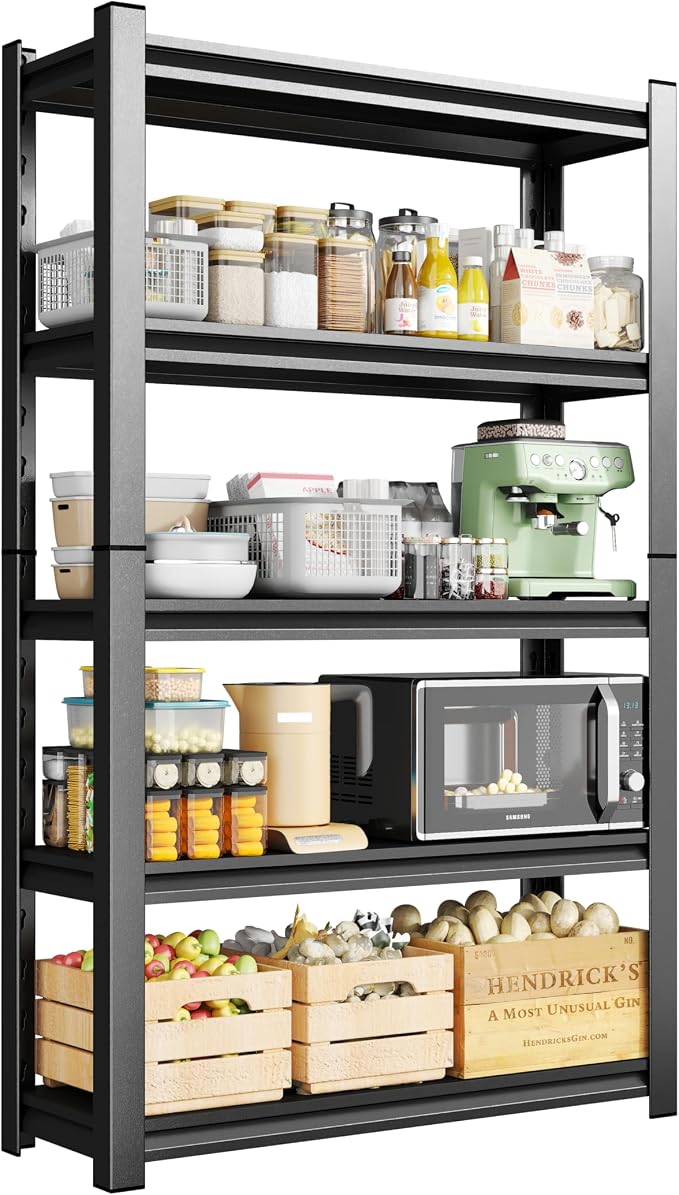 5-Tier Metal Storage Shelves, Adjustable Heavy Duty Shelving Units, Kitchen by Beaunatixx