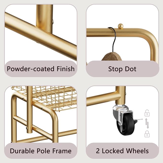Rolling Laundry Cart with Wheels, Laundry Hamper Basket Organizer with Clothes - Image 6