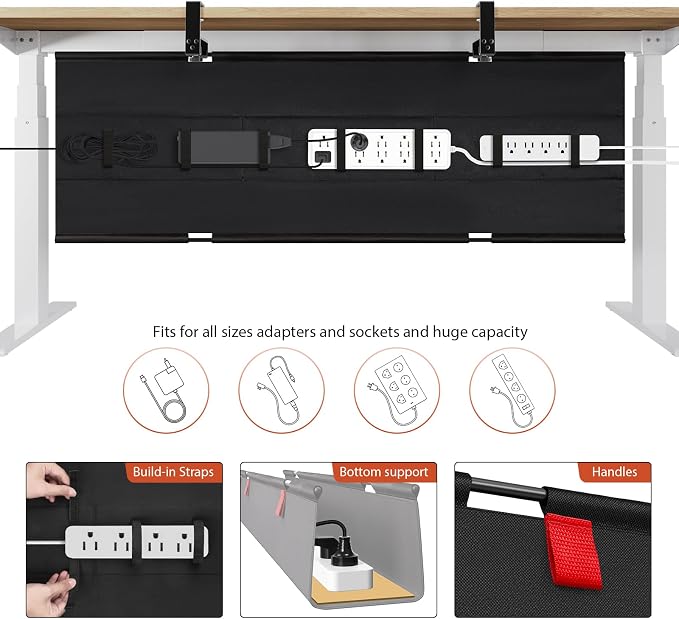 Univivi No Drill Under Desk Cable Management Tray, Clamp/Screw Mount Desk Cable - Image 2