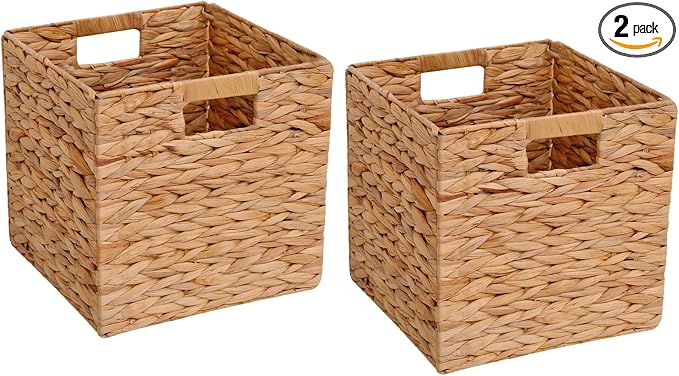 12x12x12 Inch Wicker Storage Basket Set of 2 Foldable Hyacinth Storage Box | by CXQCMUYE
