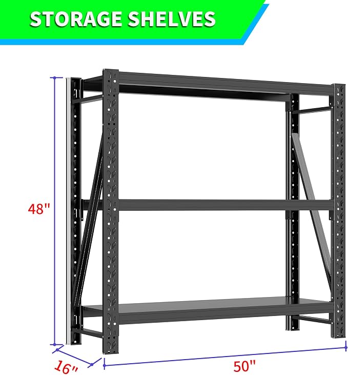 Garage Shelving Unit Rustproof 50“W Heavy Duty Storage Shelves Easy Assembly 3 - Image 2