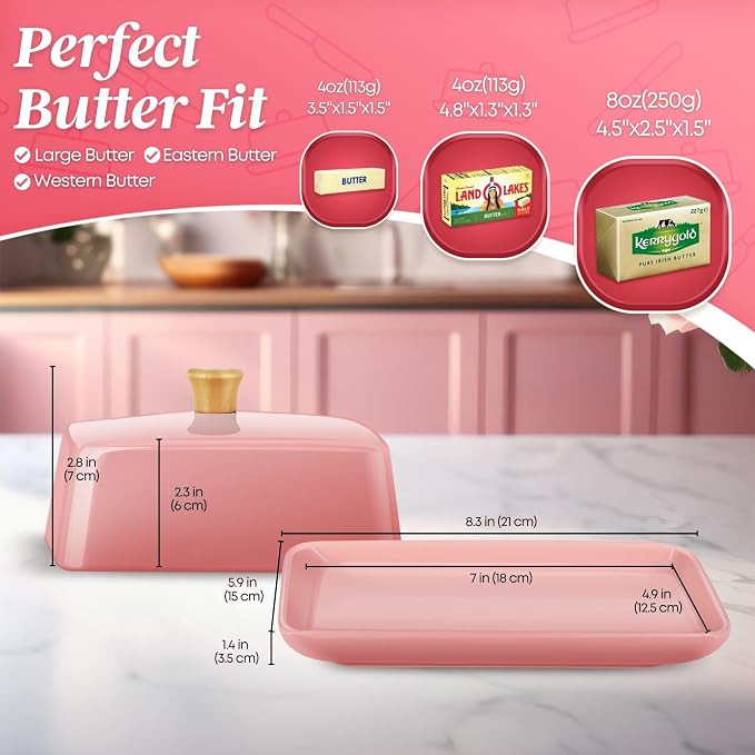 Flexzion Ceramic Pink European Butter Dish - Image 8