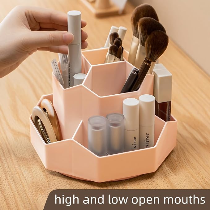 360° Rotating Pink Makeup Brush Holder Organizer - Image 6