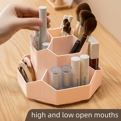 360° Rotating Pink Makeup Brush Holder Organizer - Image 6