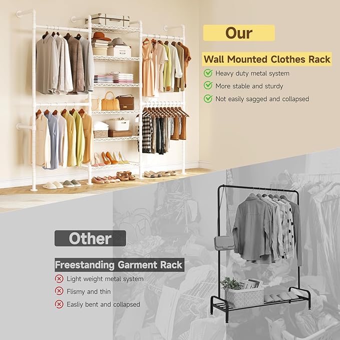 ONBRILL H3 Expandable Wall Mounted Closet System, 5.4FT-8.1FT Closet Organizer - Image 4