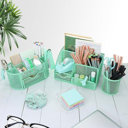 17 in 1 Green Desk Organizers and Accessories Set, 3 Office Desk Supplies - Image 6