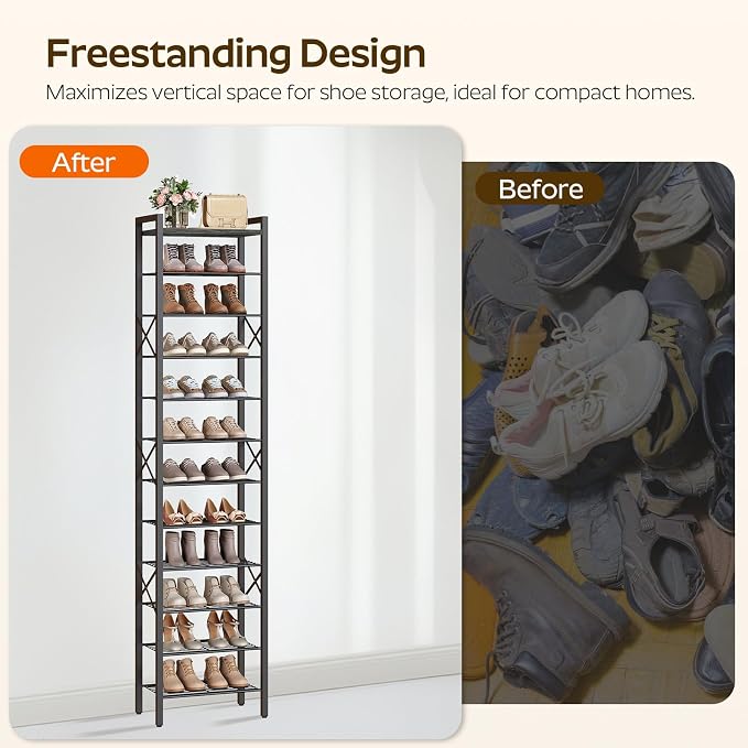YATINEY 12-Tier Narrow Shoe Rack, Tall Shoe Rack - Image 4