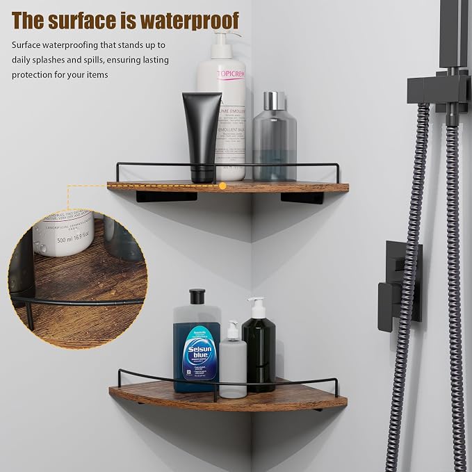 Corner Floating Shelves, Rustic Brown Wood, Wall Mount Storage - Image 8