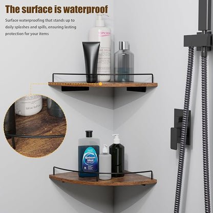 Corner Floating Shelves, Rustic Brown Wood, Wall Mount Storage - Image 8