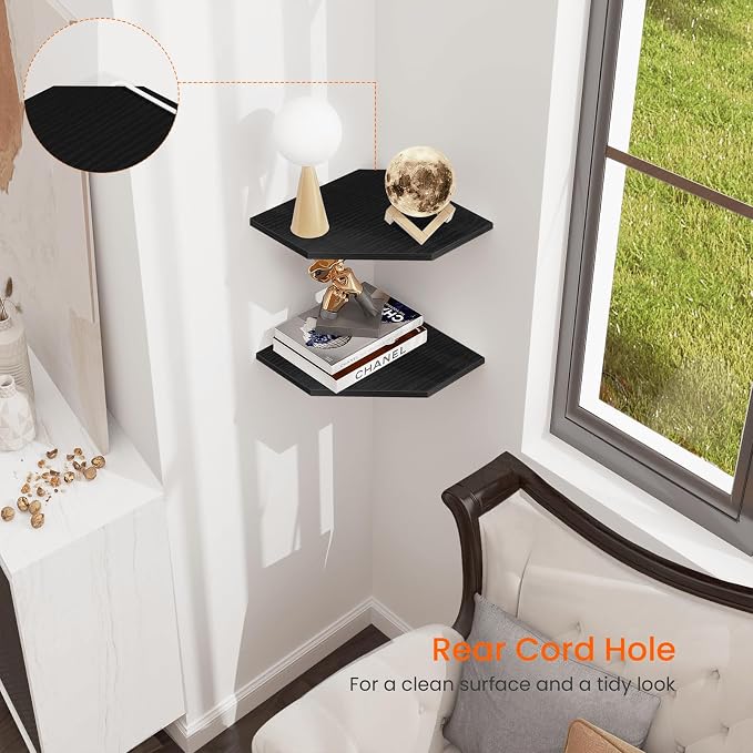 Corner Shelf Wall Mount, Cable Box, Wood Hanging Storage Shelf Organizer - Image 7