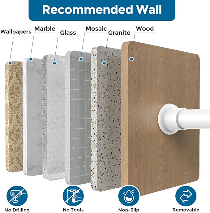 AIZESI White Adjustable Tension Curtain Rod, 31-63 Inch Spring No Drill - Image 5