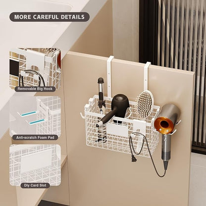 Hair Dryer Holder Cabinet Door 3-in-1 Adhesive Hair Tool Organizer Wall Mounted - Image 4