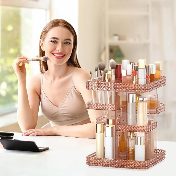 Rotating Makeup Organizer, Large Capacity Cosmetic Display Case, Acrylic - Image 7