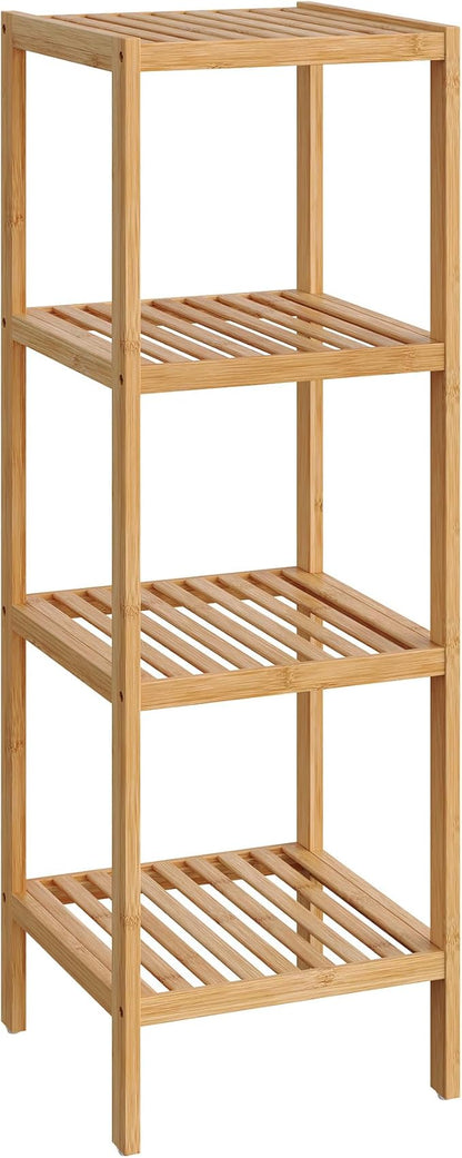 SONGMICS 4-Tier Bamboo Shelf, Narrow Bathroom Shelf, Standing Towel Rack by Unknown