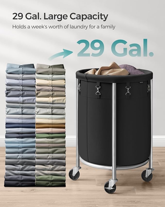 SONGMICS Laundry Basket, Rolling Steel Frame - Image 3