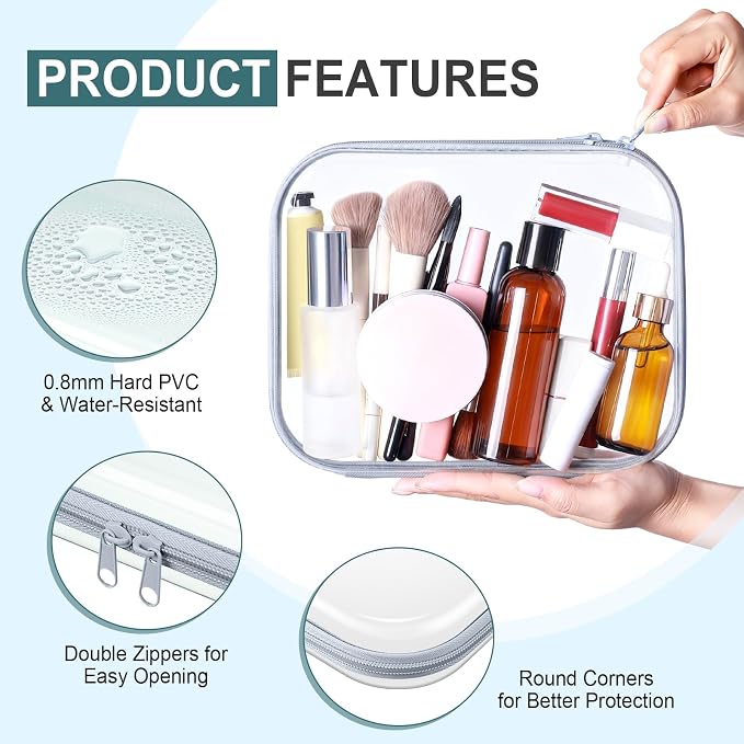Sanwuta 6 Pcs Clear Hard Zipper Case Hard Plastic Zipper Pouches Transparent - Image 3