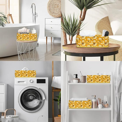 Bee Daisy Cartoon Bathroom Storage Basket, Foldable - Image 5