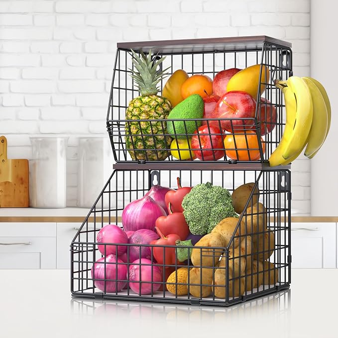 Fruit and Vegetable storage, 2 Set Wall Mounted Wire Baskets, Fruit Basket - Image 8