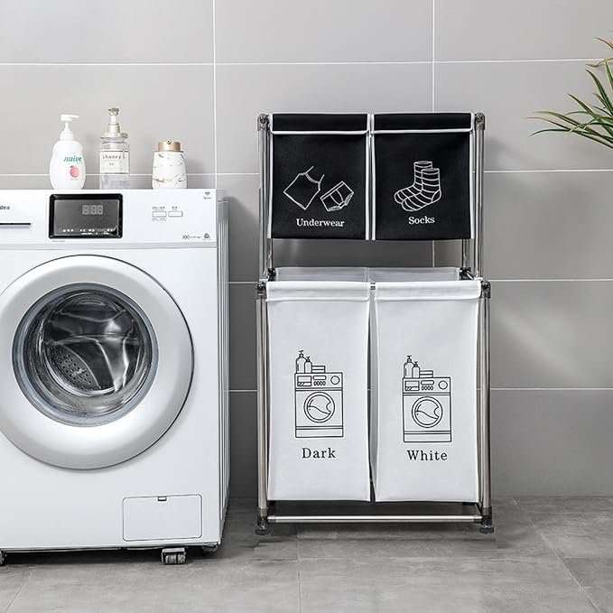 2 Tier Laundry Sorter with 4 Removable Bags - Image 2