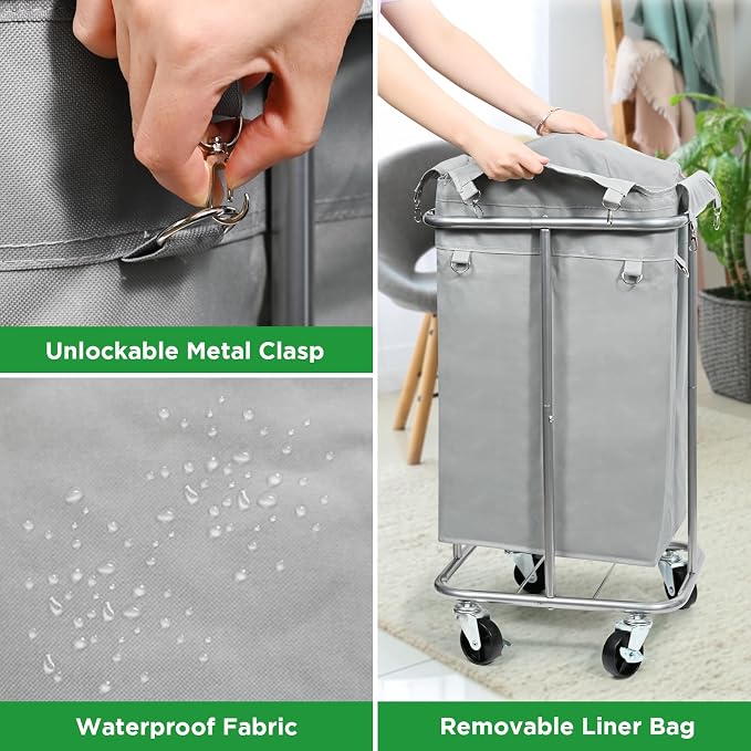 Laundry Basket with Wheels, Rolling Laundry Hamper with Removable Bag, 100L - Image 5