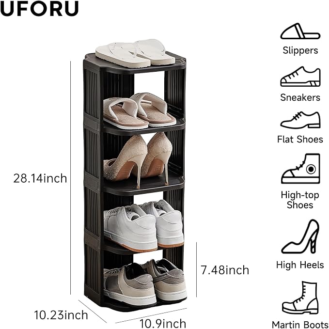 UFORU Small Shoe Rack, 5 Tier Plastic Vertical Shoe Rack - Image 3