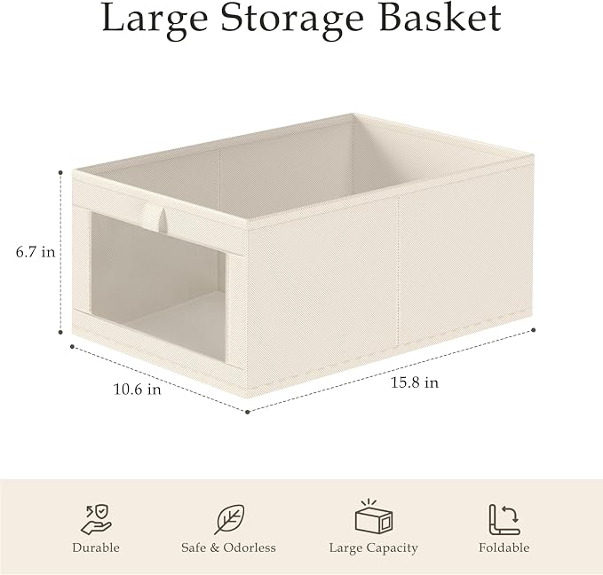 Criusia Beige Linen Closet Organizers and Storage, 8 Pack Foldable Mesh Window - Image 3