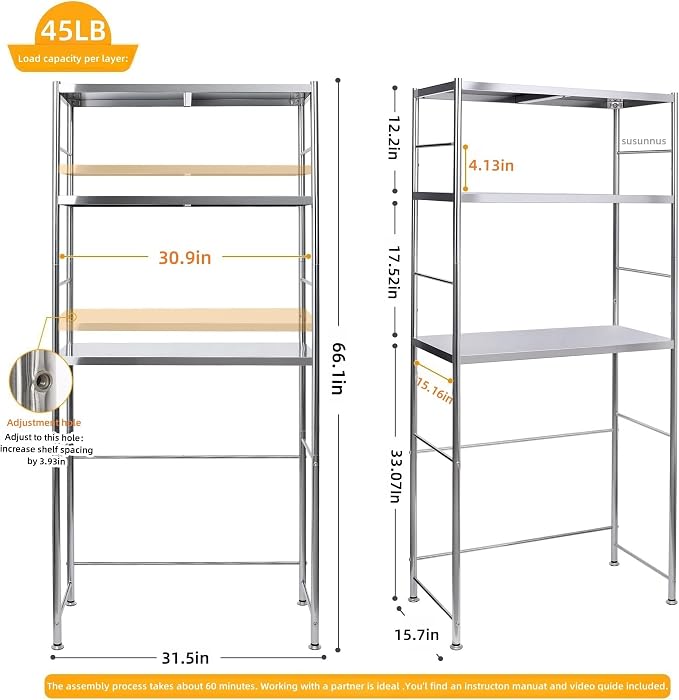 susunnus Stainless Steel Shelf, Kitchen Storage Shelves, Microwave and Mini - Image 2