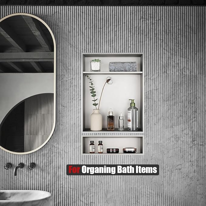 JQK Shower Niche No Tile Need, 304 Stainless Steel Recessed Shower Caddy - Image 3