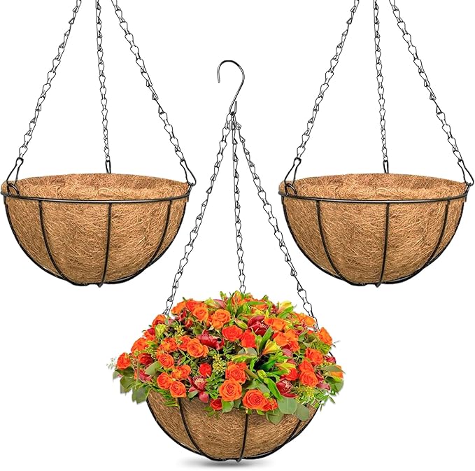 3 Pack 12 Inch Outdoor Hanging Baskets, Metal Wire Hanging Planters by ZeeDix
