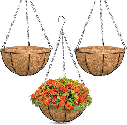 3 Pack 12 Inch Outdoor Hanging Baskets, Metal Wire Hanging Planters by ZeeDix