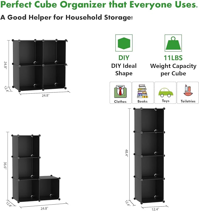 C&AHOME Plastic Cube Storage Organizer, 4-Cube Shelves Units, Portable Closet - Image 5