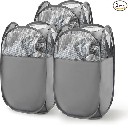 TECHMILLY Pop Up Foldable Laundry Basket, Mesh Laundry Hamper by TECHMILLY