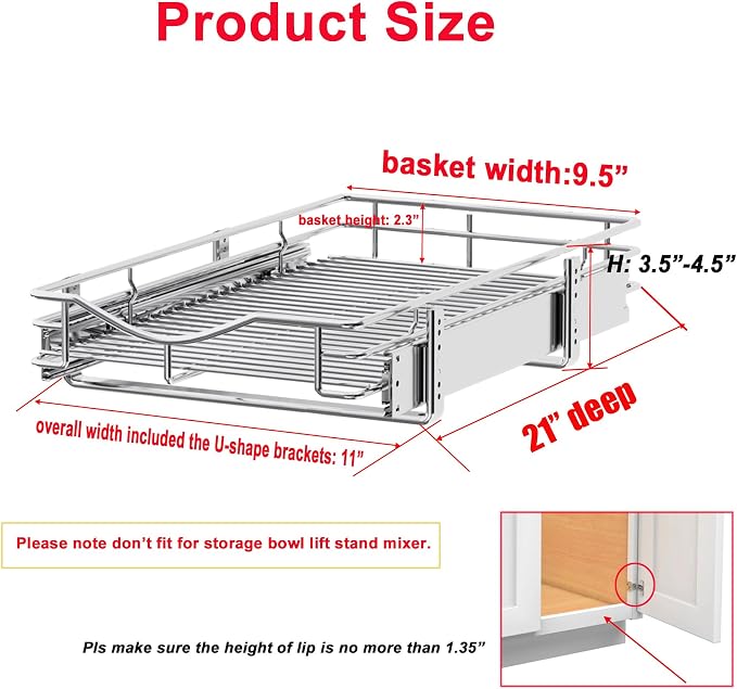 DINDON 1 Tier Pull Out Cabinet Organizer Heavy-Duty Metal Sliding Drawer Shelf - Image 2