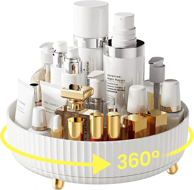 A-LuGei 【Elegant White】 11" Perfume Organizer, 【360° Rotating】 Vanity Organizer by A-LUGEI