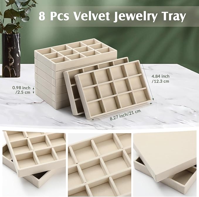 Highergo 8 Pcs Velvet Jewelry Trays Stackable Drawers Organizer Ring Earring - Image 2