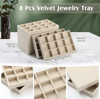 Highergo 8 Pcs Velvet Jewelry Trays Stackable Drawers Organizer Ring Earring - Image 2