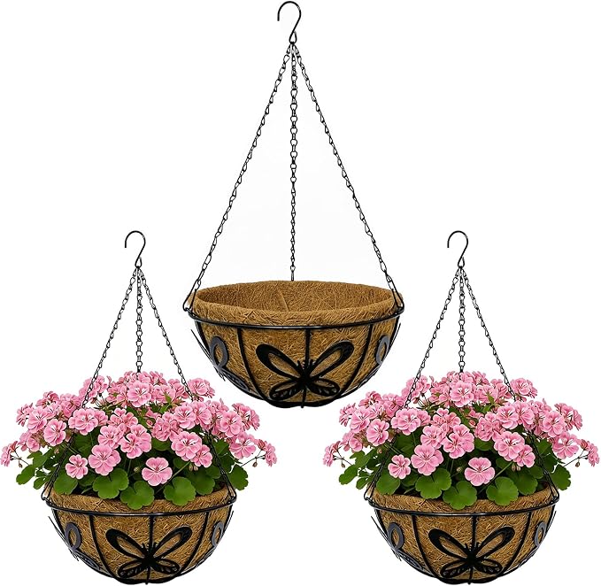 14 Inch Hanging Baskets for Plants Outdoor, 3 Pack Metal Wire Hanging Planters by CRAYZA