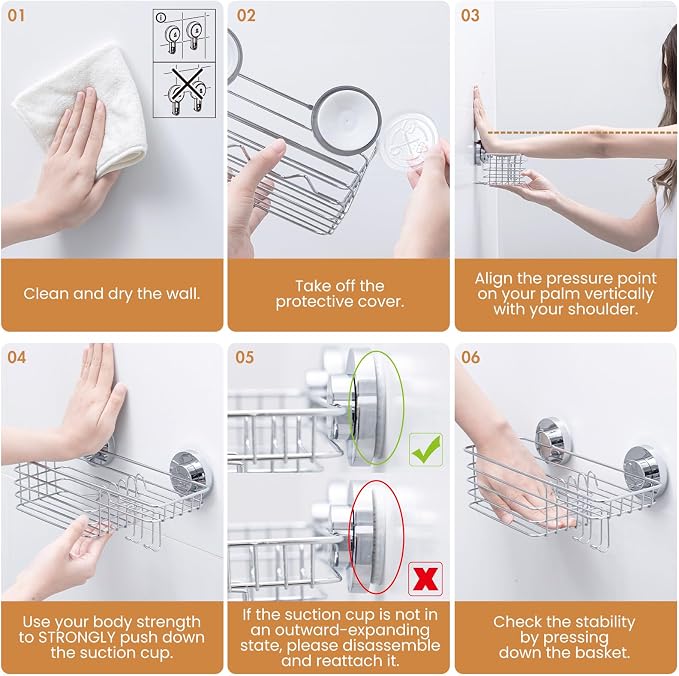 LEVERLOC Shower Caddy Suction Cup, 2 Pack Heavy Duty Bathroom Organizer - Image 8