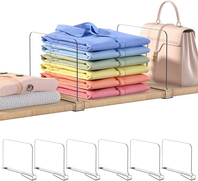 OKPOW Shelf Dividers for Closet Organization: 8" Tall X 12" Deep Acrylic Clear by OKPOW