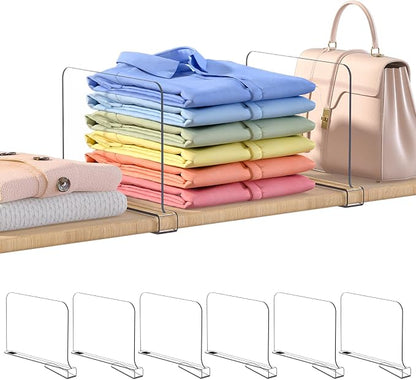 OKPOW Shelf Dividers for Closet Organization: 8" Tall X 12" Deep Acrylic Clear by OKPOW