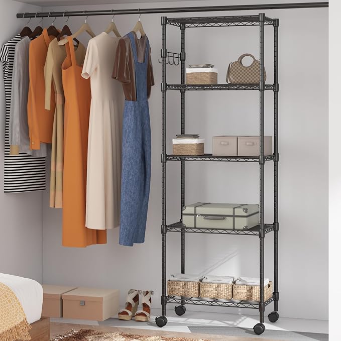 Homdox 5 Tier Wire Shelving Unit on Wheels, Adjustable Storage Racks and - Image 7