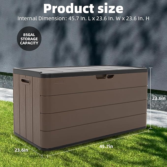 100 Gallon Plus Resin Deck Box, Waterproof Outdoor Storage Bin - Image 2