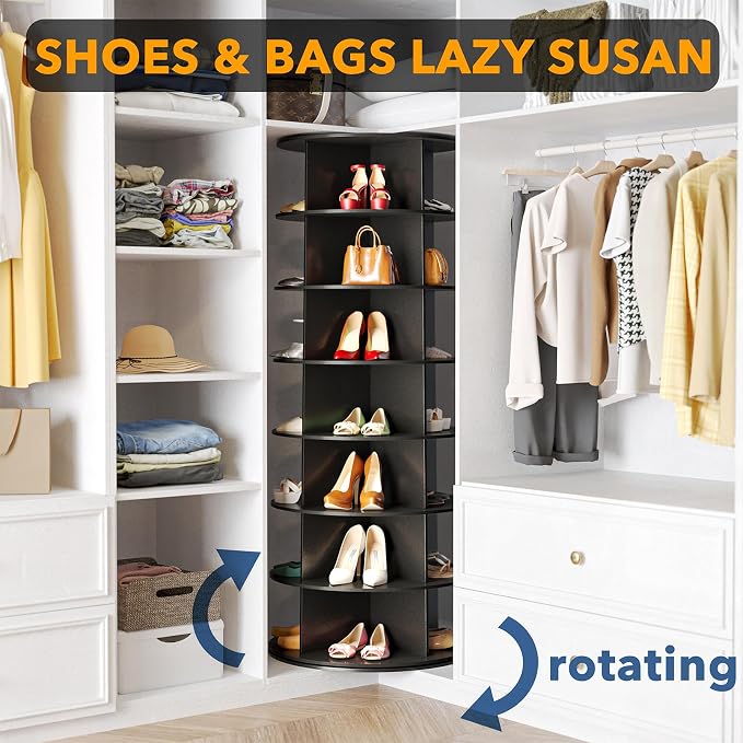 SpaceAid 7 Tier Rotating Shoe Rack Tower, Spinning Shoe Display Lazy Susan - Image 4