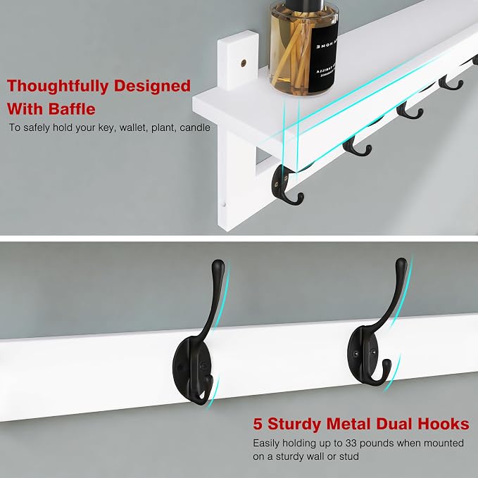 SMIBUY Coat Hooks with Shelf Wall-Mounted, 29.2 Inch Entryway Coat Rack - Image 6
