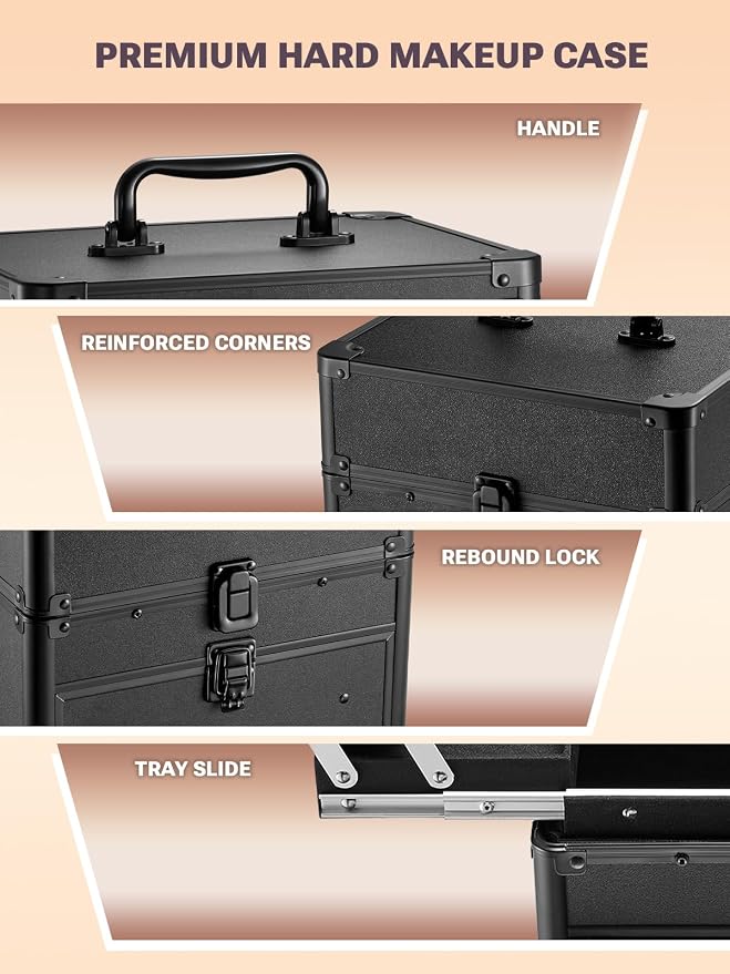 Qislee Makeup Box with Drawer and Four Trays, A Detachable Lighted Mirror - Image 4