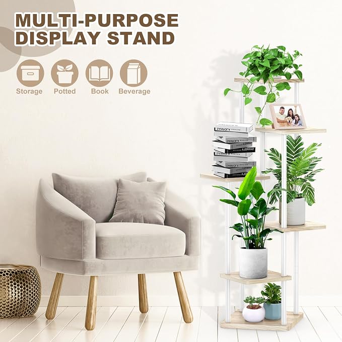 6 Tier Plant Stand Indoor, Thickened Metal Wood Corner Plant Shelf Stands - Image 3